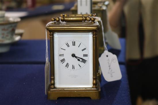 Two French brass carriage timepieces, each H 12cm